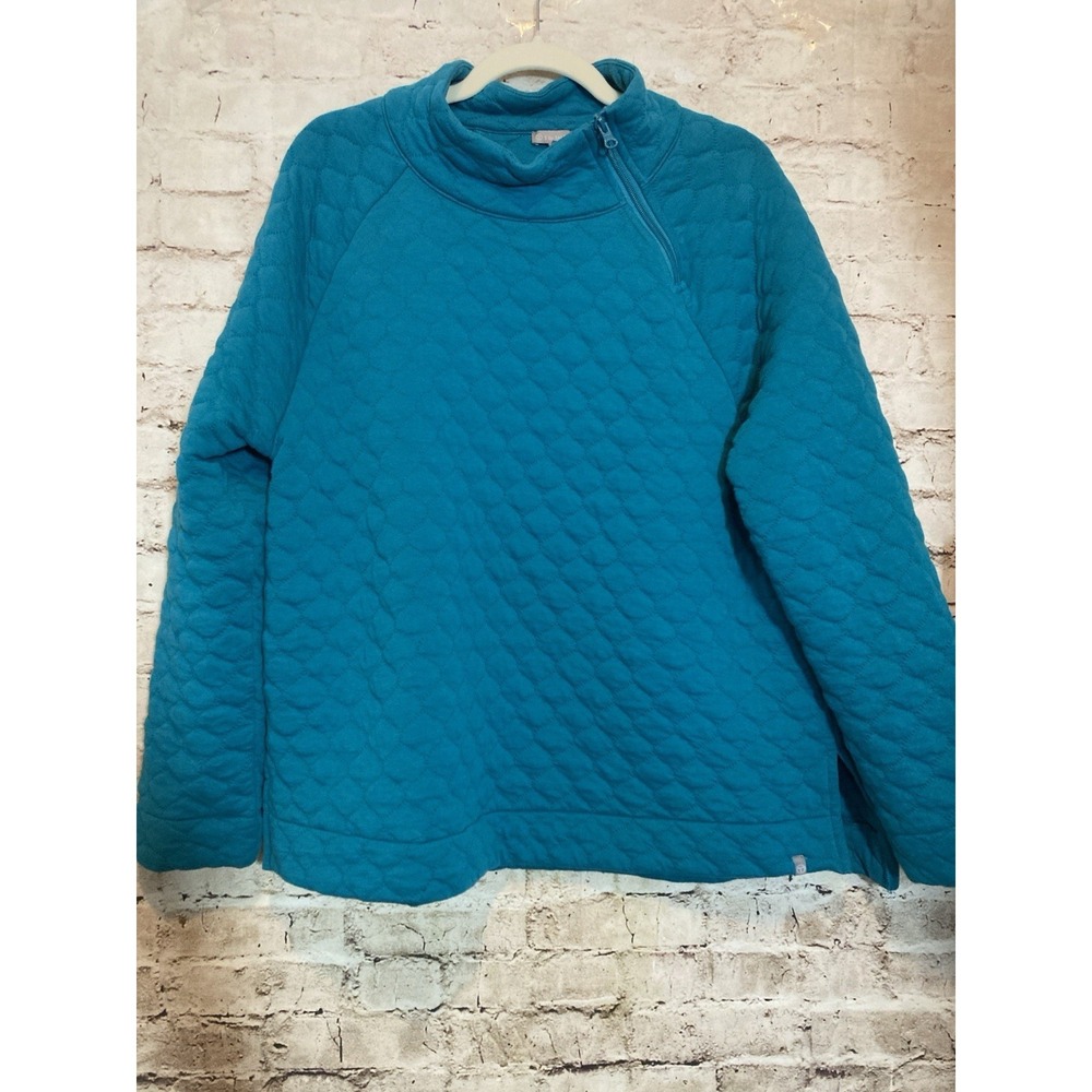 T By Talbots Pullover XL Extra Large Teal Quilted Mock Neck Quarter Zip Cotton‎